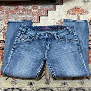 Rock and Roll Cowgirl Low Rise Cropped Blue Jeans